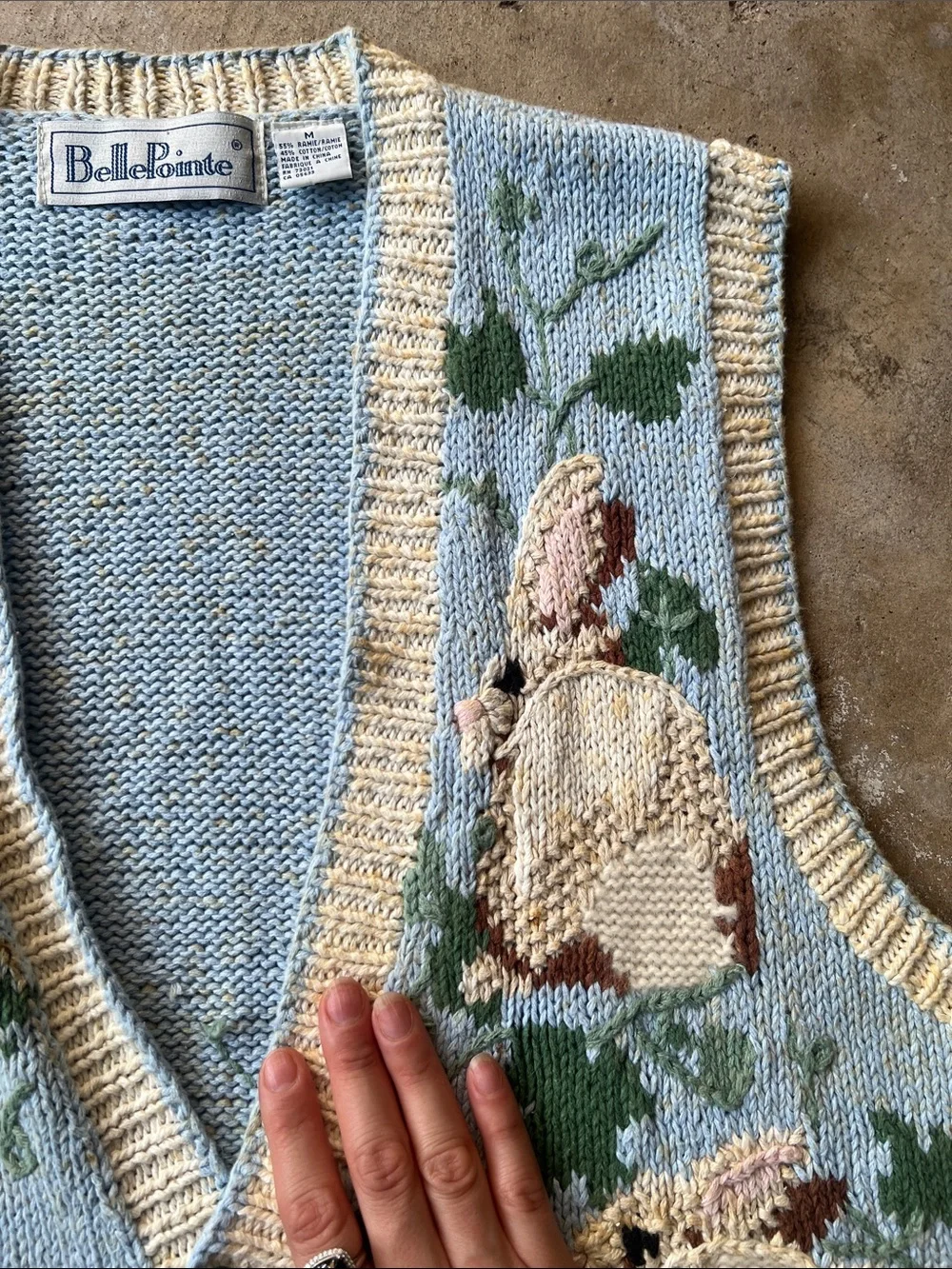 BellePointe Bunny Motif Knit Vest in Pale Blue and Cream